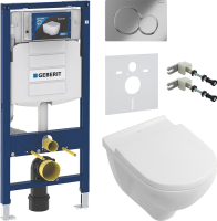 Комплект Унитаз подвесной Villeroy & Boch O.Novo 5660HR01 alpin, безободковый + Крепления Geberit Duofix 111.815.00.1 к стене + Звукоизоляция + Инсталляция UP 320 111.300.00.5 + Кнопка Sigma 01 115.770.21.5 хром