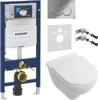Комплект Унитаз подвесной Villeroy & Boch O.Novo 5660HR01 alpin, безободковый + Крепления Geberit Duofix 111.815.00.1 к стене + Звукоизоляция + Инсталляция UP 320 111.300.00.5 + Кнопка Sigma 01 115.770.21.5 хром