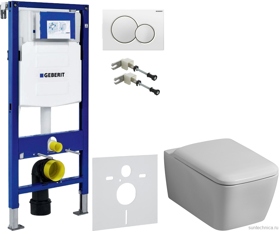 Комплект Унитаз подвесной Geberit iCon Square 201950000 + Крышка Square 571910000 + Крепления Duofix 111.815.00.1 к стене + Звукоизоляция + Инсталляция UP 320 111.300.00.5 + Кнопка Sigma 01 115.770.11.5 белая