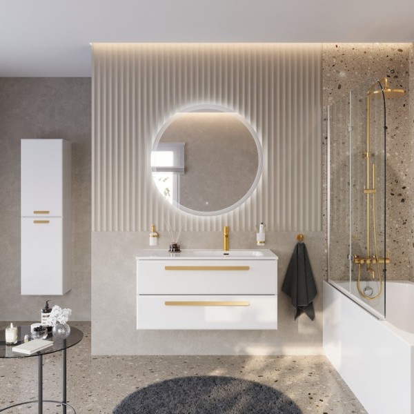 Мебель для ванной комнаты Cezares Eco Cer-N 100 R bianco lucido, раковина Duet 100 R, ручки сатиновое золото