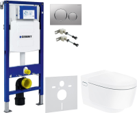 Комплект Умный унитаз Geberit AquaClean Mera Comfort 146.214.11.1 с системой удаления запахов, альпийский белый + Крепления Duofix 111.815.00.1 к стене + Звукоизоляция + Инсталляция UP 320 111.300.00.5 + Кнопка Sigma 20 115.882.JQ.1 хром матовый, хром гля