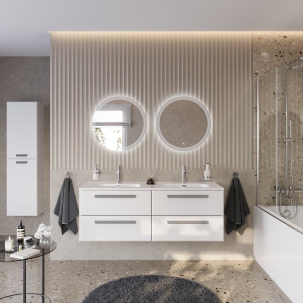 Мебель для ванной комнаты Cezares Eco Cer-N 140 4 ящика, bianco lucido, раковина Duet 140, двойная, ручки серые