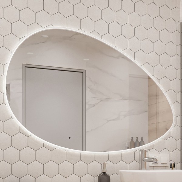 Зеркало STWORKI Скаген 120 с подсветкой, белое, инфракрасное управление, овальное, большое