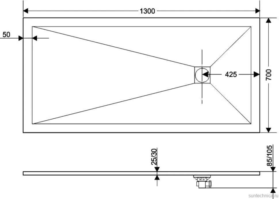 Поддон для душа RGW Stone Tray ST-0137G 70х130 с сифоном