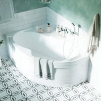 Акриловая ванна Marka One Aura L 150x105 см, угловая, левая, пристенная, белая, асимметричная, с каркасом