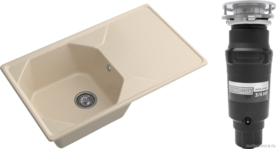 Комплект Мойка GranFest Unique U-840L кашемир + Измельчитель Bone Crusher BC 910-SL-Slim Line