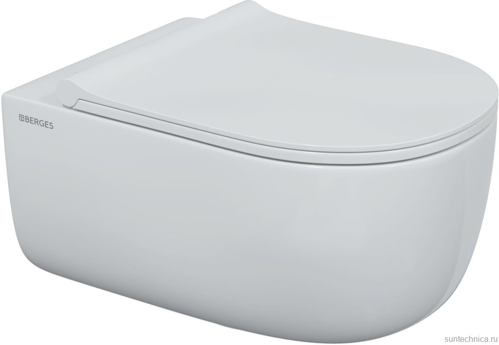 Комплект Berges Atom Line EGO XL Rimless крышка-сиденье Okus Slim SO, кнопка смыва глянцевый хром