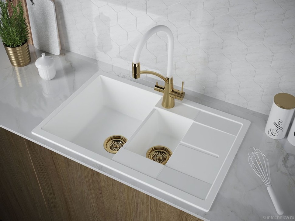 Комплект Мойка Paulmark Flugen 60/1,5 PM237850-WH белый + Измельчитель Intenso