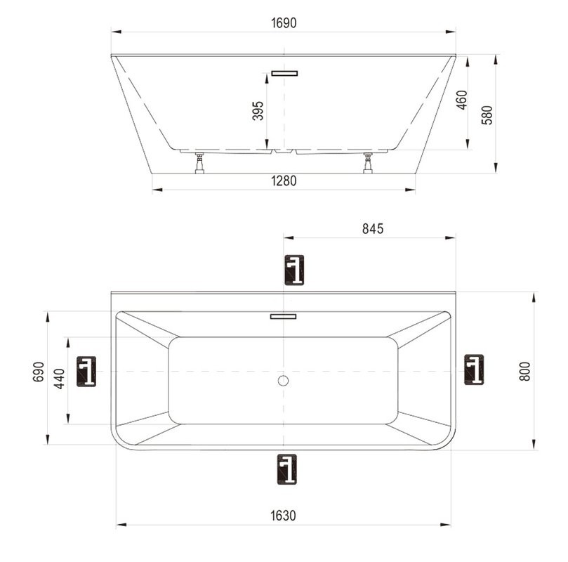 Акриловая ванна Ravak Freedom D 170x80 см, пристенная, белая, на ножках, со сливом-переливом