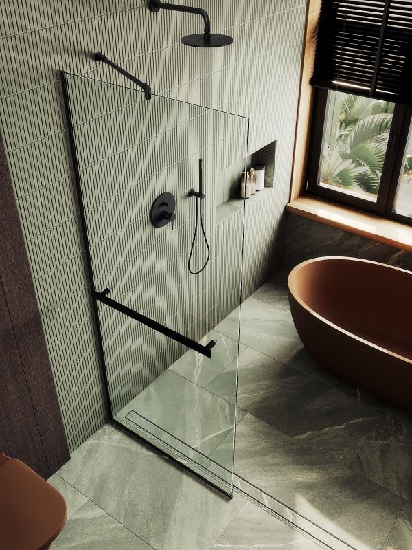 Душевая перегородка Maybahglass MGD-720-6у 69 см, профиль черный, стекло прозрачное