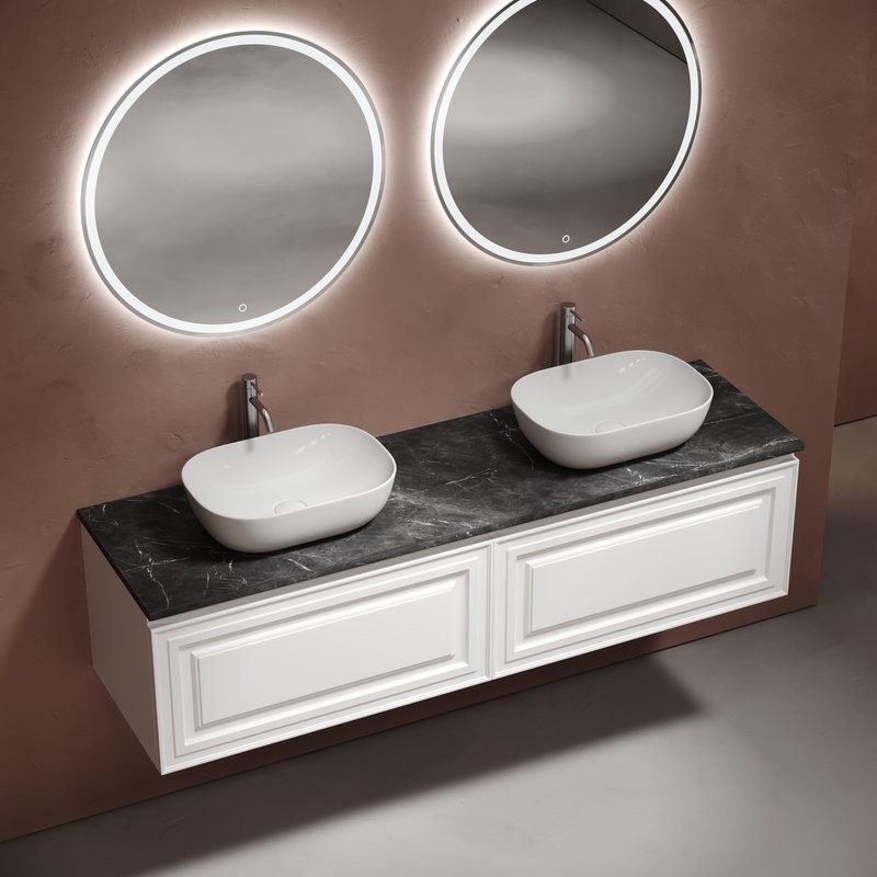 Тумба с раковиной Sancos Very 160 bianco, столешница черный мрамор TT160A1X, раковина CN6009