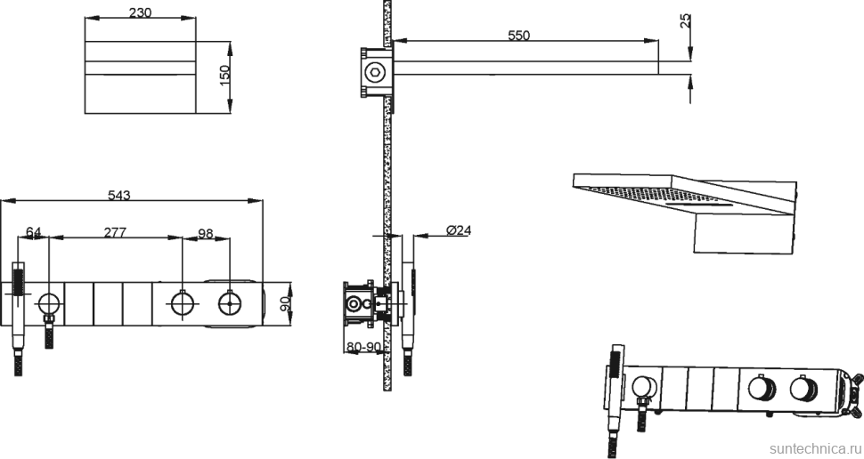Душевой комплект Boheme Zodiac 133-2-B термостат, С ВНУТРЕННЕЙ ЧАСТЬЮ, black