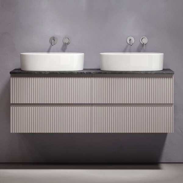 Тумба с раковиной Sancos Snob R 140 doha soft, столешница черный мрамор TT140A1, раковина CN6075