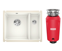 Комплект Мойка Blanco Subline 350/150-U глянцевая белая, с отводной арматурой InFino + Измельчитель Franke