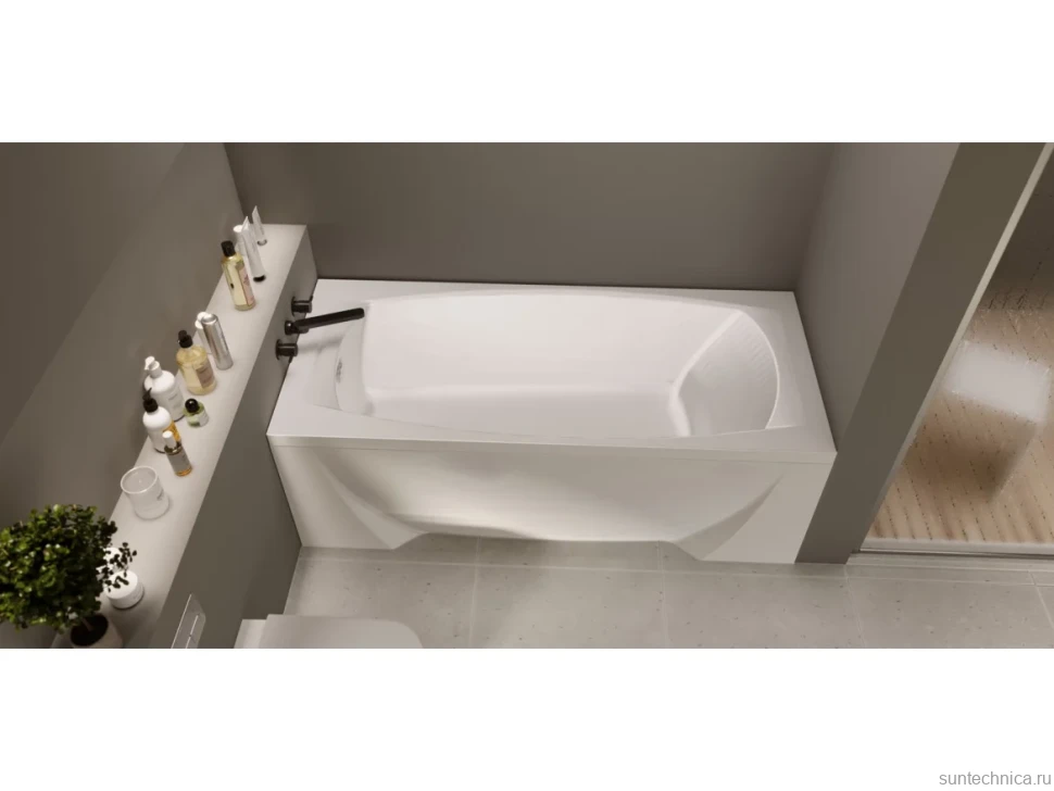 Акриловая ванна Marka One Pragmatika 175x75 см, правая, пристенная, белая, с каркасом, обрезная