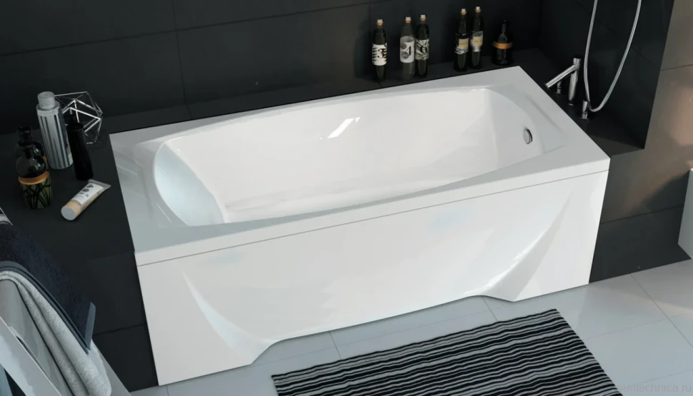 Акриловая ванна Marka One Pragmatika 175x75 см, правая, пристенная, белая, с каркасом, обрезная