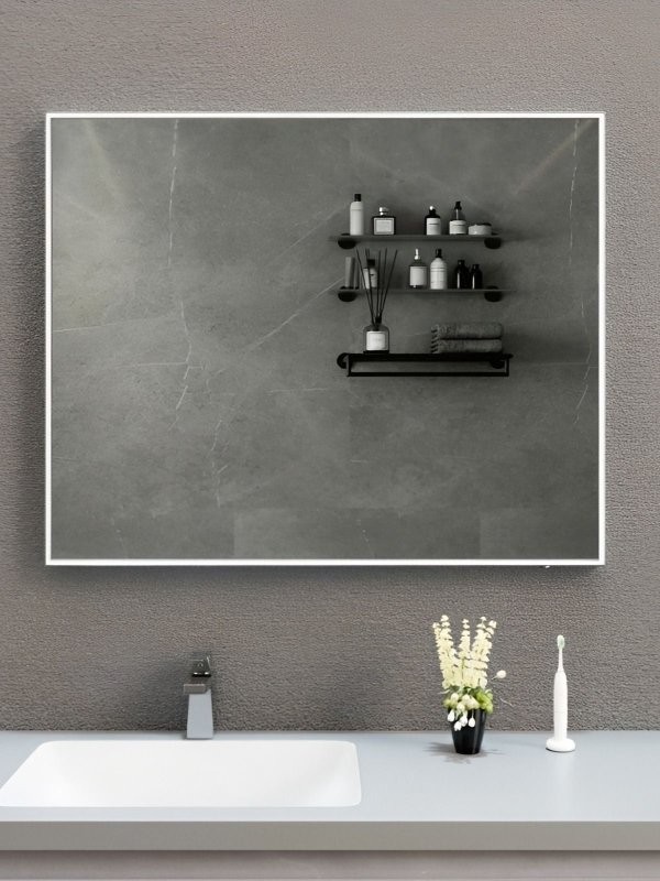 Зеркало в ванную с подсветкой Esbano ES-3803KD 100x80 см для ванной комнаты прямоугольное, с инфракрасным выключателем, со встроенной LED подсветкой с регулировкой яркости, холодный свет, с подогревом полотна, профиль хром