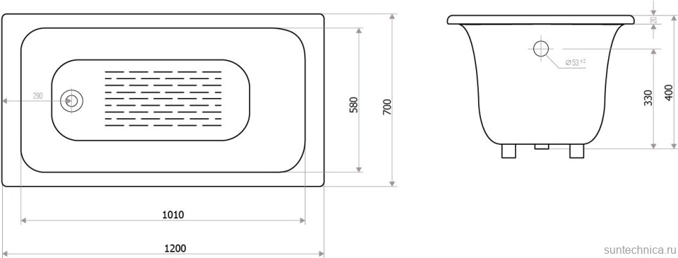 Чугунная ванна Goldman Classic 120x70 см, встраиваемая, белая, на ножках
