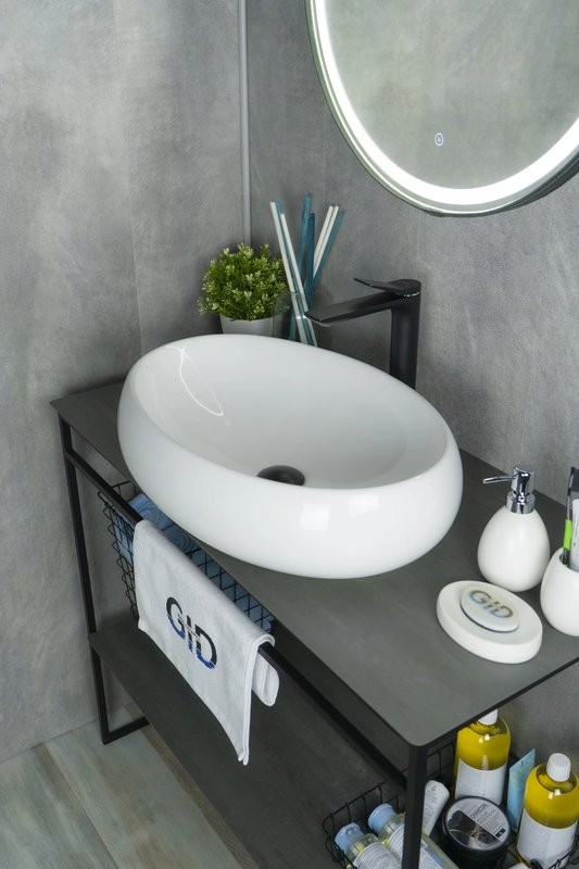 Накладная раковина GID Lago N9030a 60 глянцевая белая, овальная, фаянс