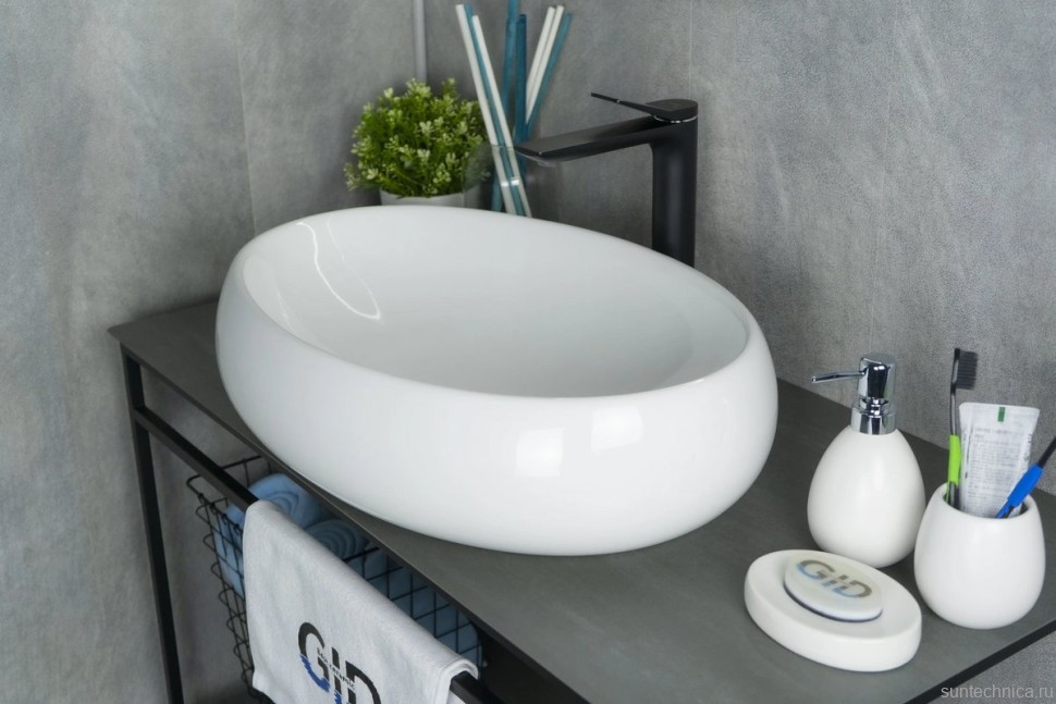 Накладная раковина GID Lago N9030a 60 глянцевая белая, овальная, фаянс