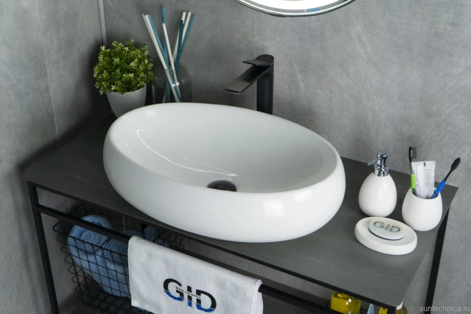 Накладная раковина GID Lago N9030a 60 глянцевая белая, овальная, фаянс
