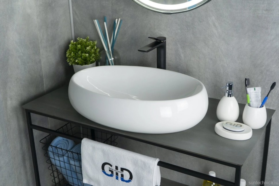 Накладная раковина GID Lago N9030a 60 глянцевая белая, овальная, фаянс