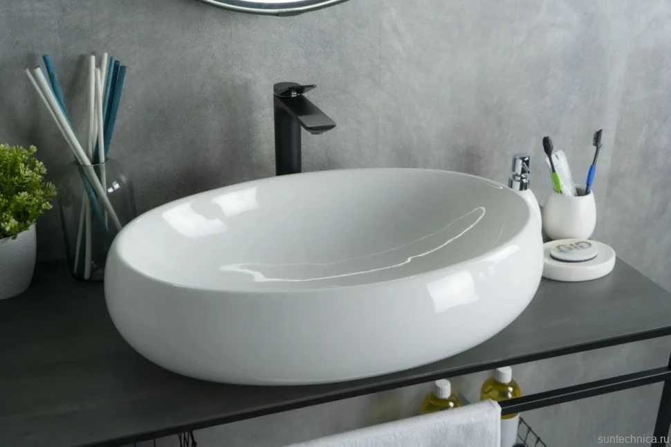 Накладная раковина GID Lago N9030a 60 глянцевая белая, овальная, фаянс