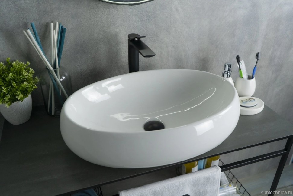 Накладная раковина GID Lago N9030a 60 глянцевая белая, овальная, фаянс