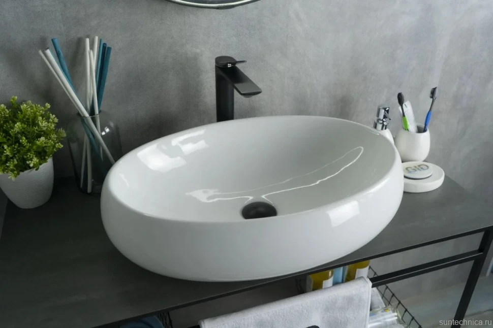 Накладная раковина GID Lago N9030a 60 глянцевая белая, овальная, фаянс