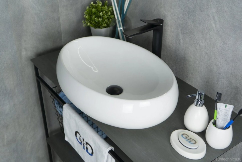 Накладная раковина GID Lago N9030a 60 глянцевая белая, овальная, фаянс