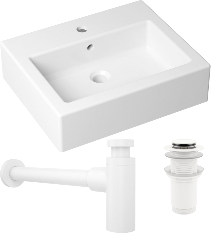 Комплект Накладная раковина Lavinia Boho Bathroom Sink 33311014 + Донный клапан Wellsee Drainage System 182138000 матовый белый + Сифон 182108000 белый