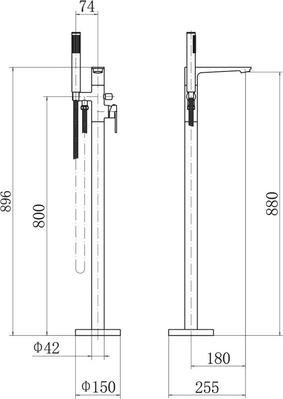 Напольный смеситель для ванны с душем Fashun A3085 С ВНУТРЕННЕЙ ЧАСТЬЮ, хром