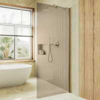 Душевая перегородка Maybahglass MGD-696-3ш 79 см, профиль золото, стекло бронза