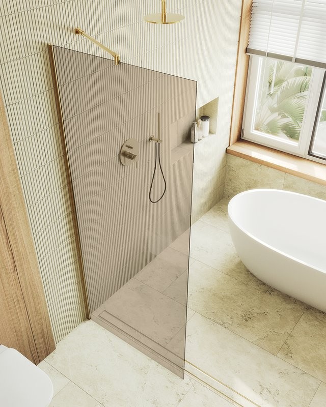 Душевая перегородка Maybahglass MGD-696-3ш 79 см, профиль золото, стекло бронза