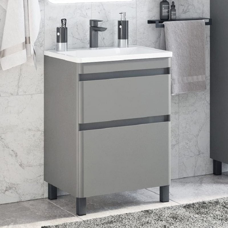 Тумба с раковиной Corozo Алабама 60 Z2 напольная, графит, soft-touch