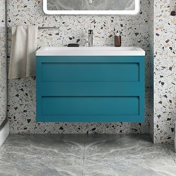 Тумба с раковиной Art&Max Platino 100 подвесная, бирюзовая матовая