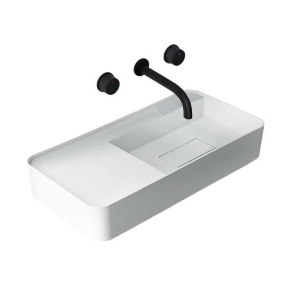 Раковина подвесная Abber Stein AS2627-1.2 120 матовая белая, прямоугольная, искусственный камень, со столешницей справа