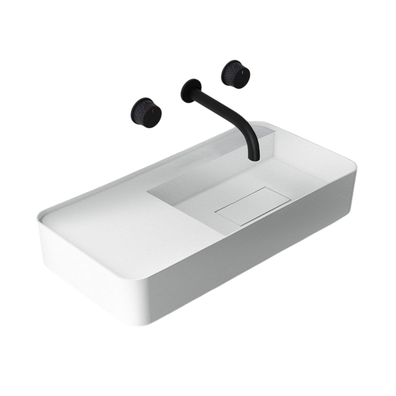 Раковина подвесная Abber Stein AS2627-1.2 120 матовая белая, прямоугольная, искусственный камень, со столешницей справа