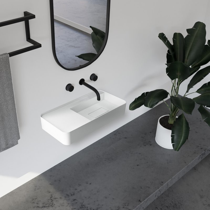 Раковина подвесная Abber Stein AS2627-1.2 120 матовая белая, прямоугольная, искусственный камень, со столешницей справа