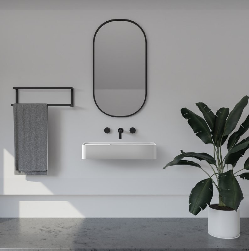 Раковина подвесная Abber Stein AS2627-1.2 120 матовая белая, прямоугольная, искусственный камень, со столешницей справа