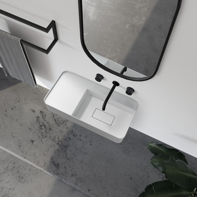 Раковина подвесная Abber Stein AS2627-1.2 120 матовая белая, прямоугольная, искусственный камень, со столешницей справа