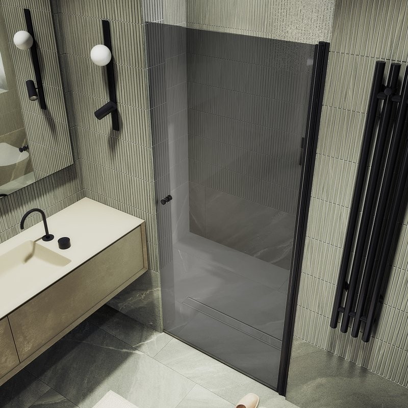 Душевая дверь в нишу Maybahglass MGD-812-6 90 см, профиль черный, стекло графит