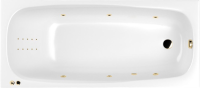 Акриловая ванна WHITECROSS Layla Line Nano 170x75 см, встраиваемая, с гидромассажем, белый глянец, с каркасом, со сливом-переливом, фурнитура золото