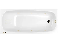 Акриловая ванна WHITECROSS Layla Line Nano 170x75 см, встраиваемая, с гидромассажем, белый глянец, с каркасом, со сливом-переливом, фурнитура золото