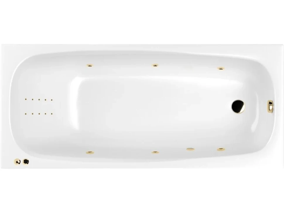Акриловая ванна WHITECROSS Layla Line Nano 170x75 см, встраиваемая, с гидромассажем, белый глянец, с каркасом, со сливом-переливом, фурнитура золото