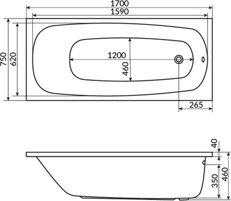 Акриловая ванна WHITECROSS Layla Line Nano 170x75 см, встраиваемая, с гидромассажем, белый глянец, с каркасом, со сливом-переливом, фурнитура золото
