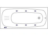 Акриловая ванна WHITECROSS Layla Line Nano 170x75 см, встраиваемая, с гидромассажем, белый глянец, с каркасом, со сливом-переливом, фурнитура золото