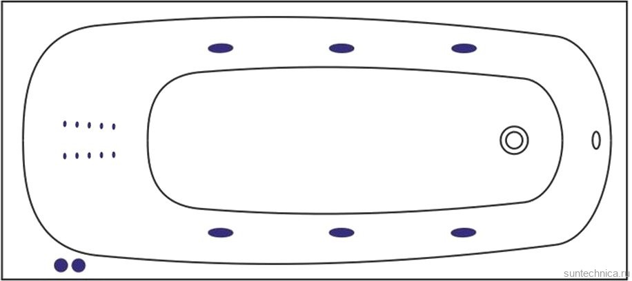 Акриловая ванна WHITECROSS Layla Line Nano 170x75 см, встраиваемая, с гидромассажем, белый глянец, с каркасом, со сливом-переливом, фурнитура золото