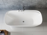 Акриловая ванна Aquanet Fine 260051 170x80 см, отдельностоящая, белая матовая, овальная, на ножках, со сливом-переливом