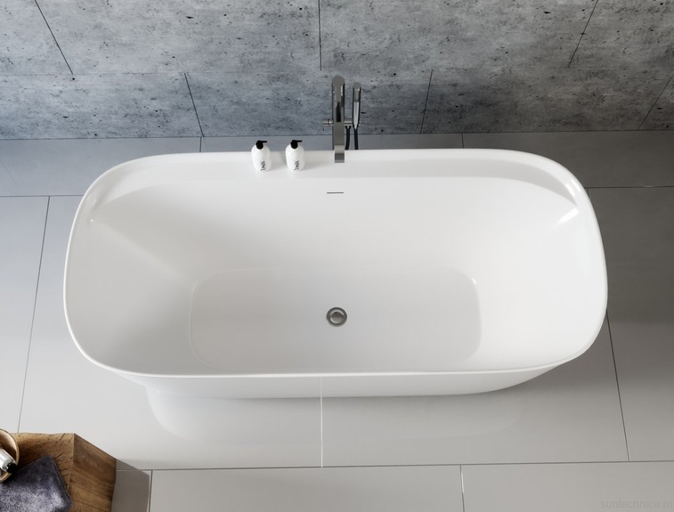 Акриловая ванна Aquanet Fine 260051 170x80 см, отдельностоящая, белая матовая, овальная, на ножках, со сливом-переливом